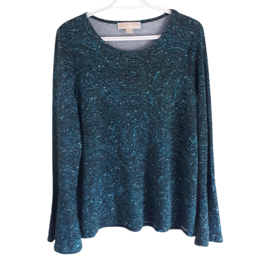 MICHAEL Michael Kors Bell Sleeve Paisley Print Pullover Blouse Size Large